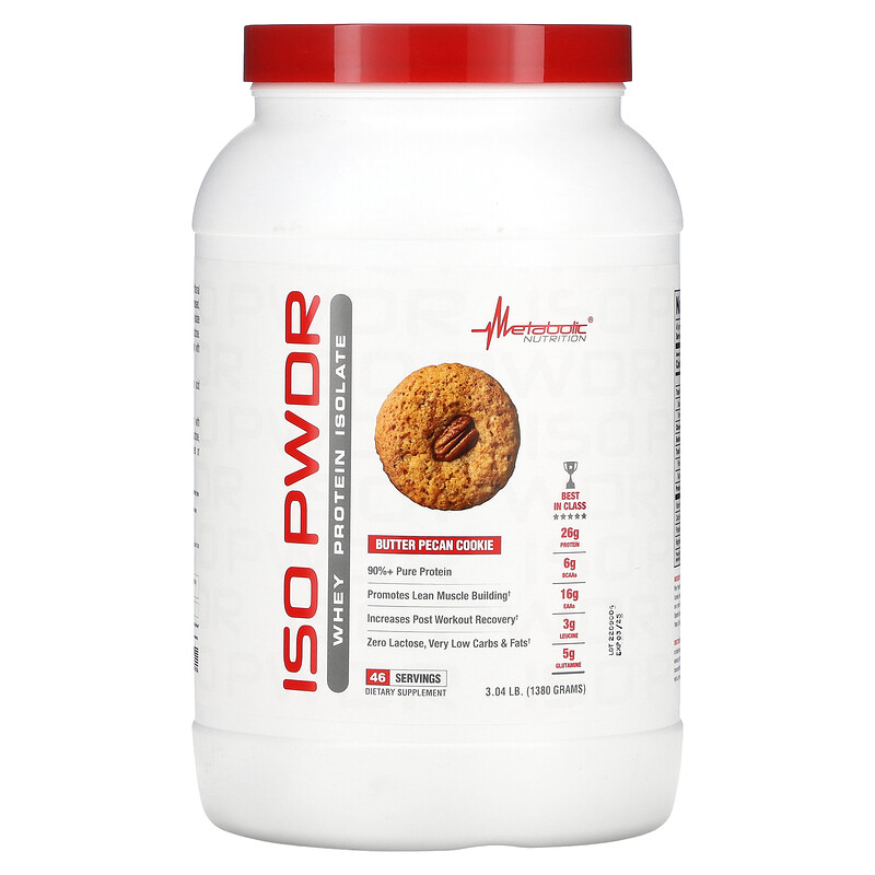 

Metabolic Nutrition, ISOpwDR, изолят сывороточного протеина, со вкусом печенья с пеканом, 1380 г (3,04 фунта)