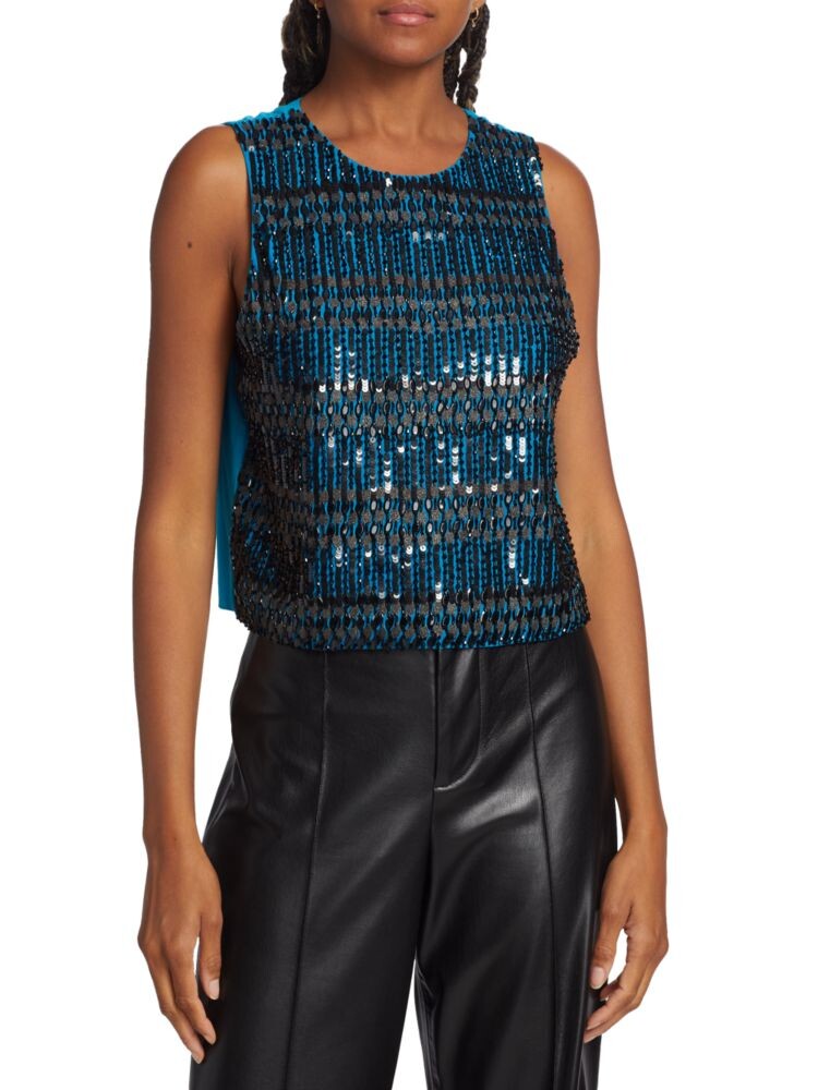 

Майка Amal Embell с вышивкой из бисера Alice + Olivia, цвет Turk Blue Black