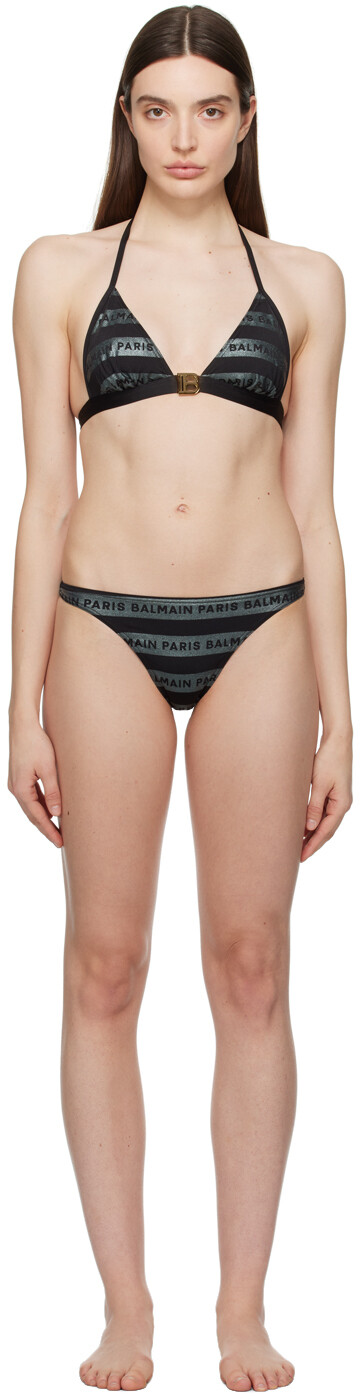

Черное бикини с принтом Balmain