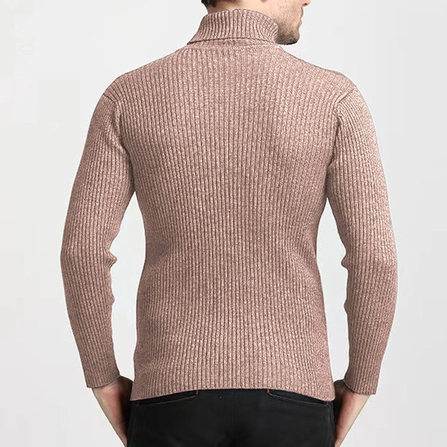Мужской ребристый свитер slim fit с воротником-гольф — фото 3