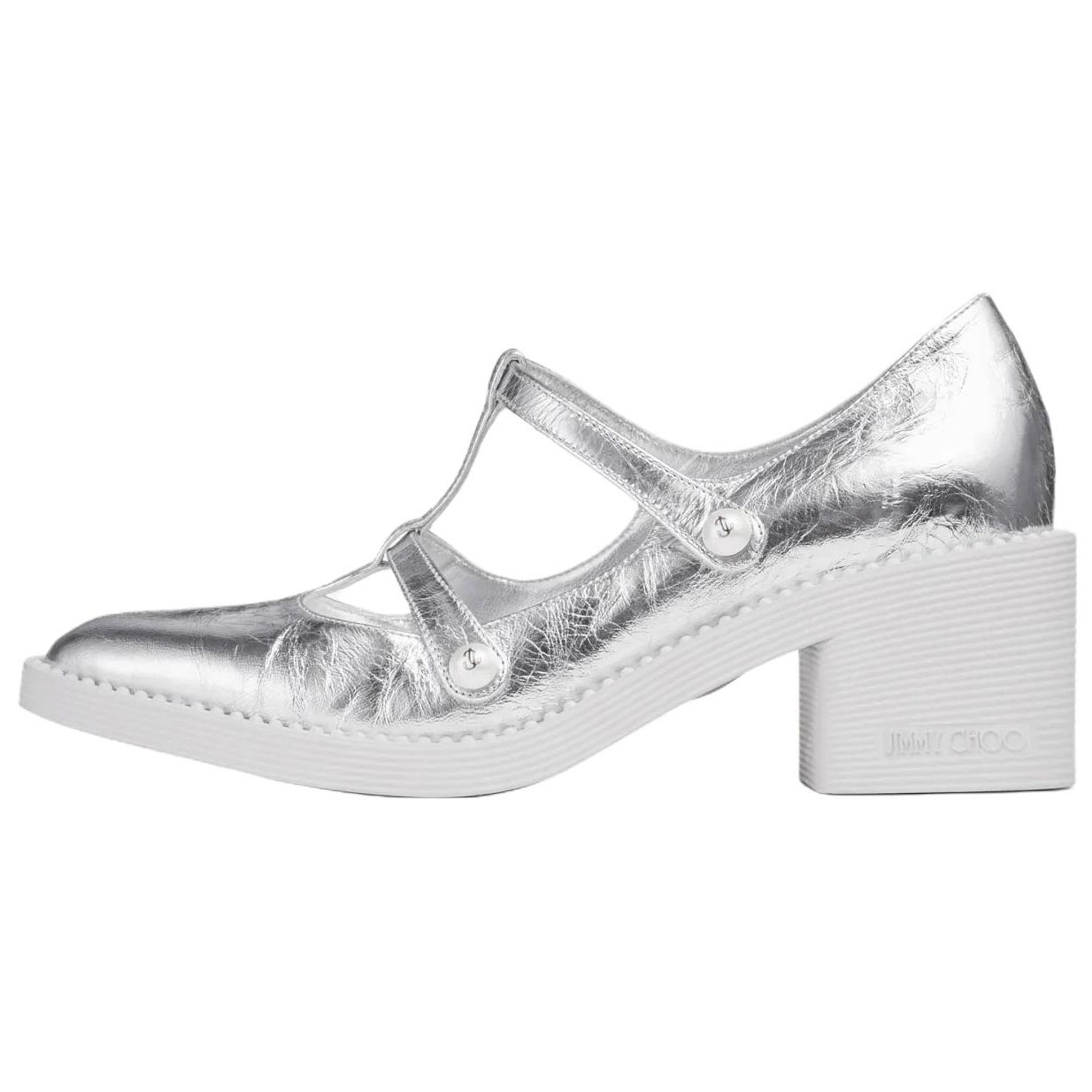 Jimmy Choo Мари Джейн на массивном каблуке 6 см серебристые женские