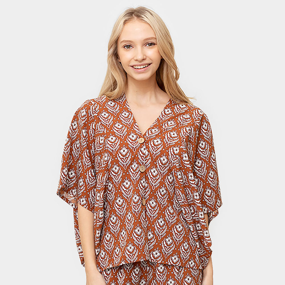 

Цветочный кимоно-пончо на пуговицах TRUEDAMES, коричневый