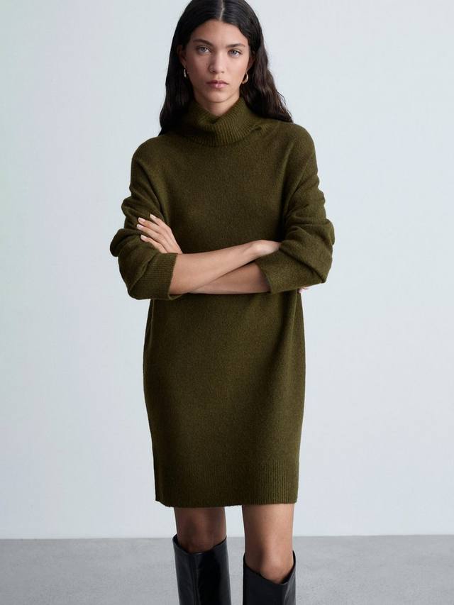 

Мини-платье-джемпер с круглым вырезом taldote Mango, хаки