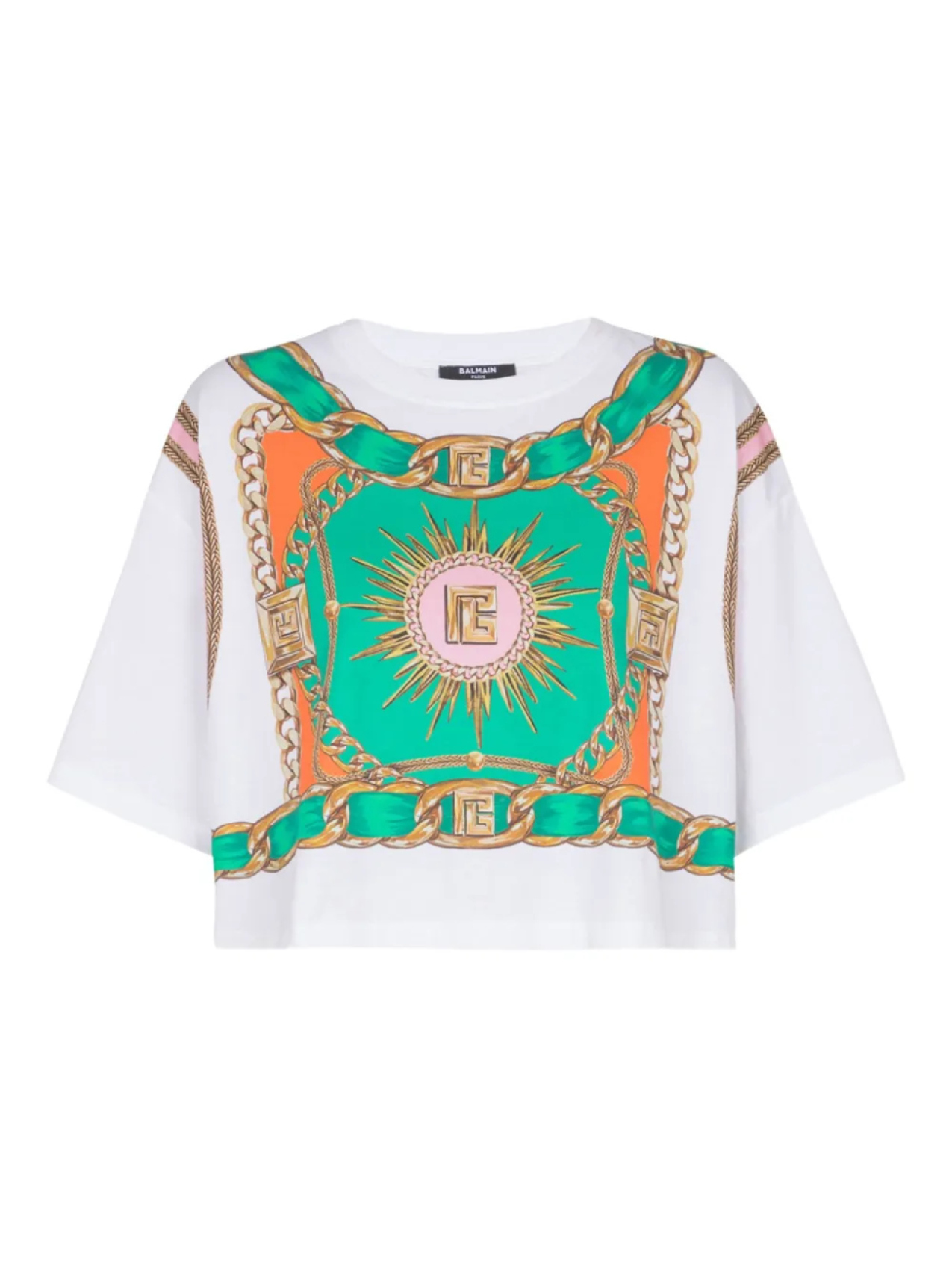 

Balmain укороченная футболка с принтом Foulard, белый
