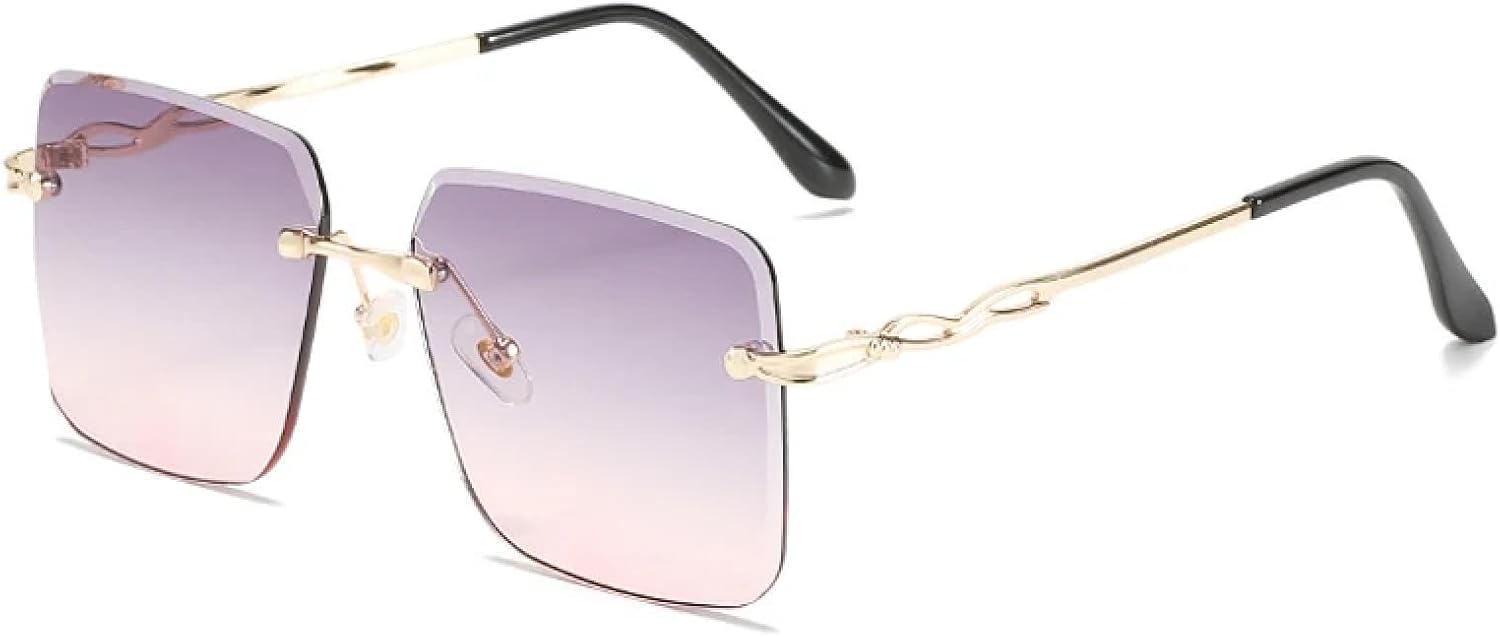 

Модные безободковые металлические солнцезащитные очки для женщин и мужчин в винтажном стиле. Очки для путешествий, уличной фотографии, защита от УФ-излучения UV400 TKKTLLT, Gold Gray Pink