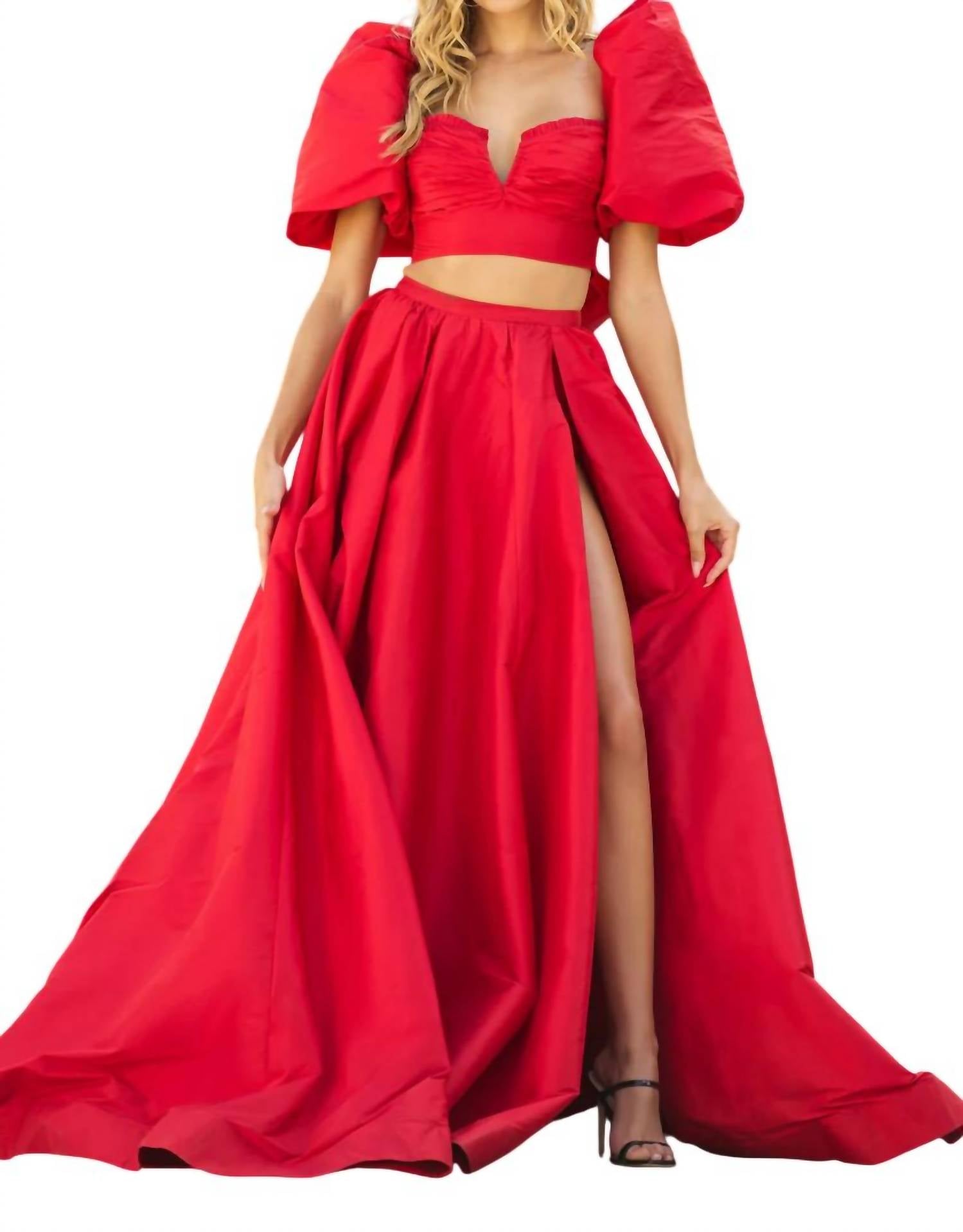 

Платье из двух частей тафты красного цвета Sherri Hill