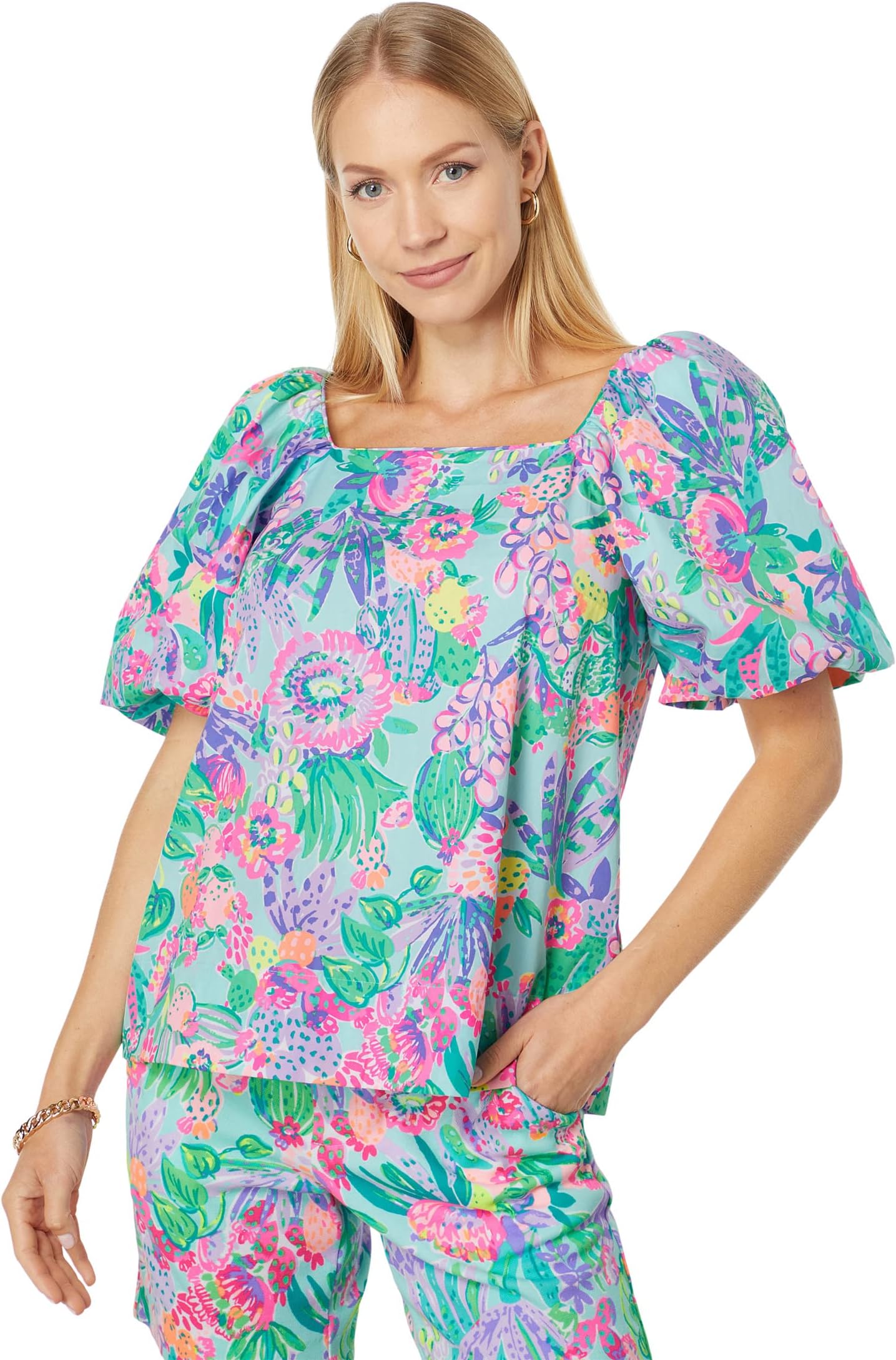 

Топ Lilly Pulitzer Lettie Short Sleeve Cotton, цвет Multi Me and My Zesty