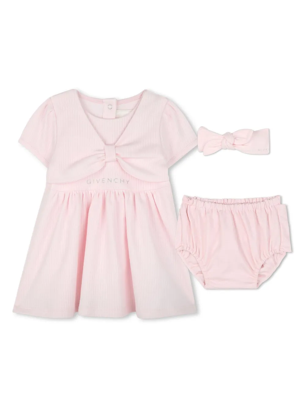 

Комплект из платья, блумеров и повязки на голову Givenchy Kids, розовый