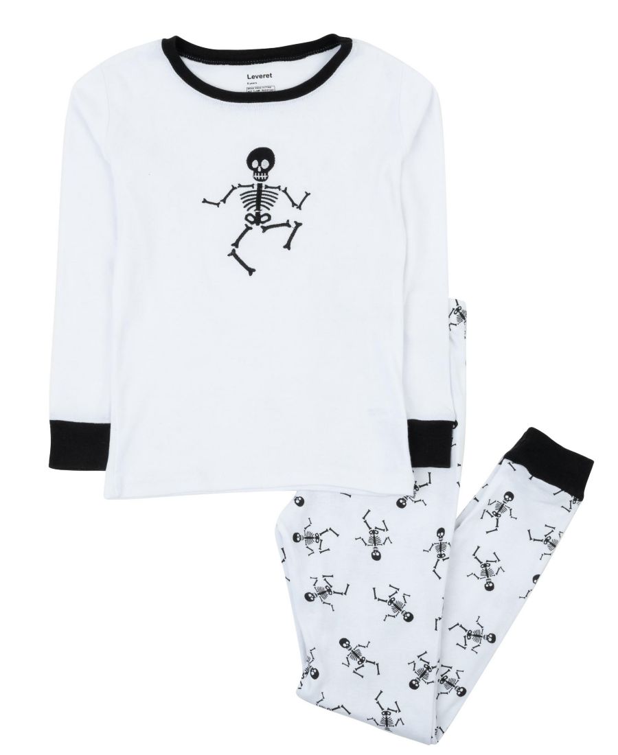 

Детская хлопковая пижама из двух частей на Хэллоуин Leveret, Skeleton white