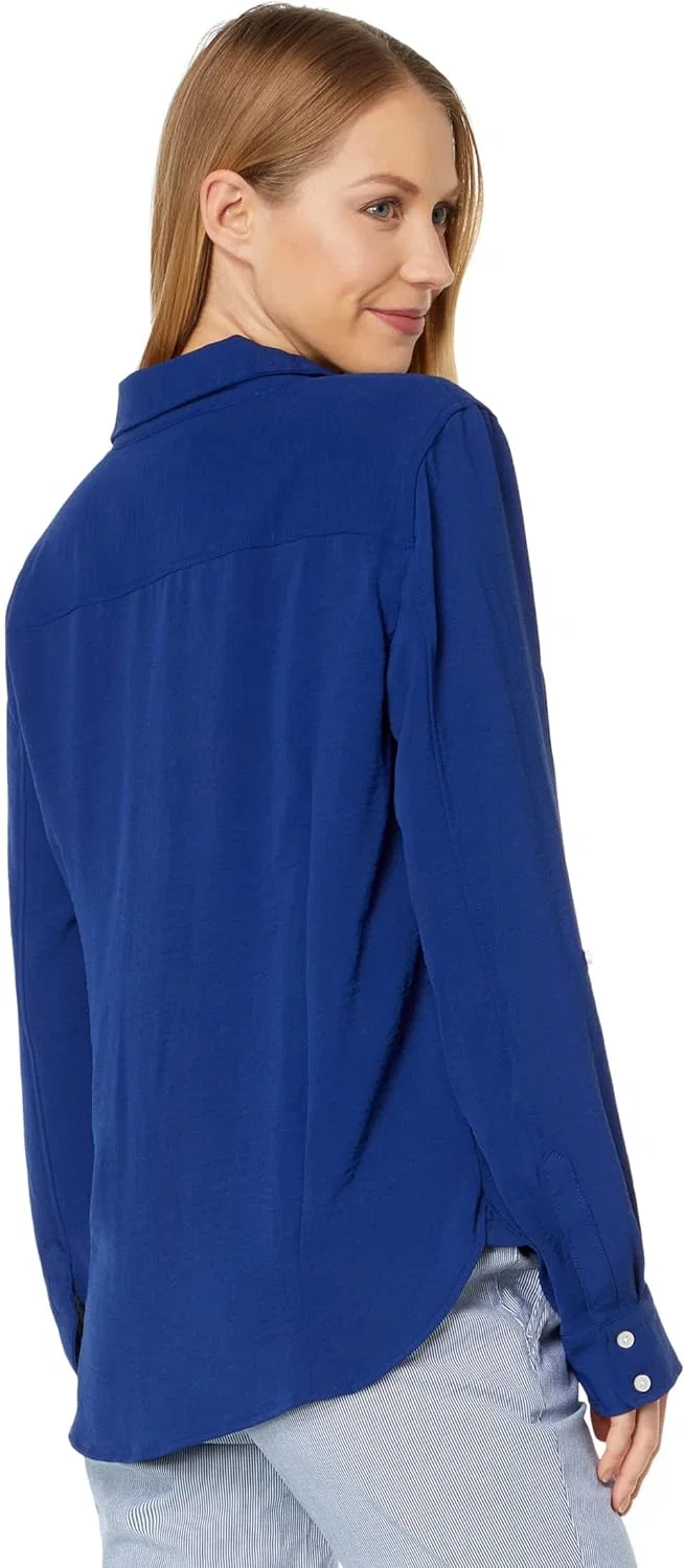 Блуза, женская, Roll Tab Button Down, Tommy Hilfiger, темно-синий — фото 2