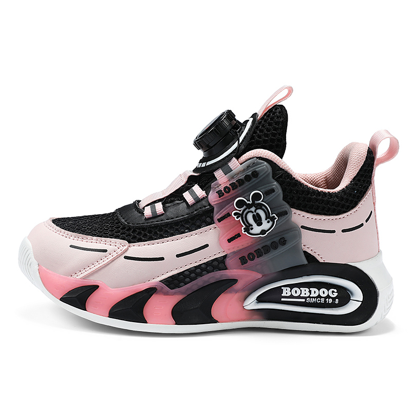 

Нескользящие износостойкие низкие детские кроссовки для повседневной носки BOBDOG, черный/розовый