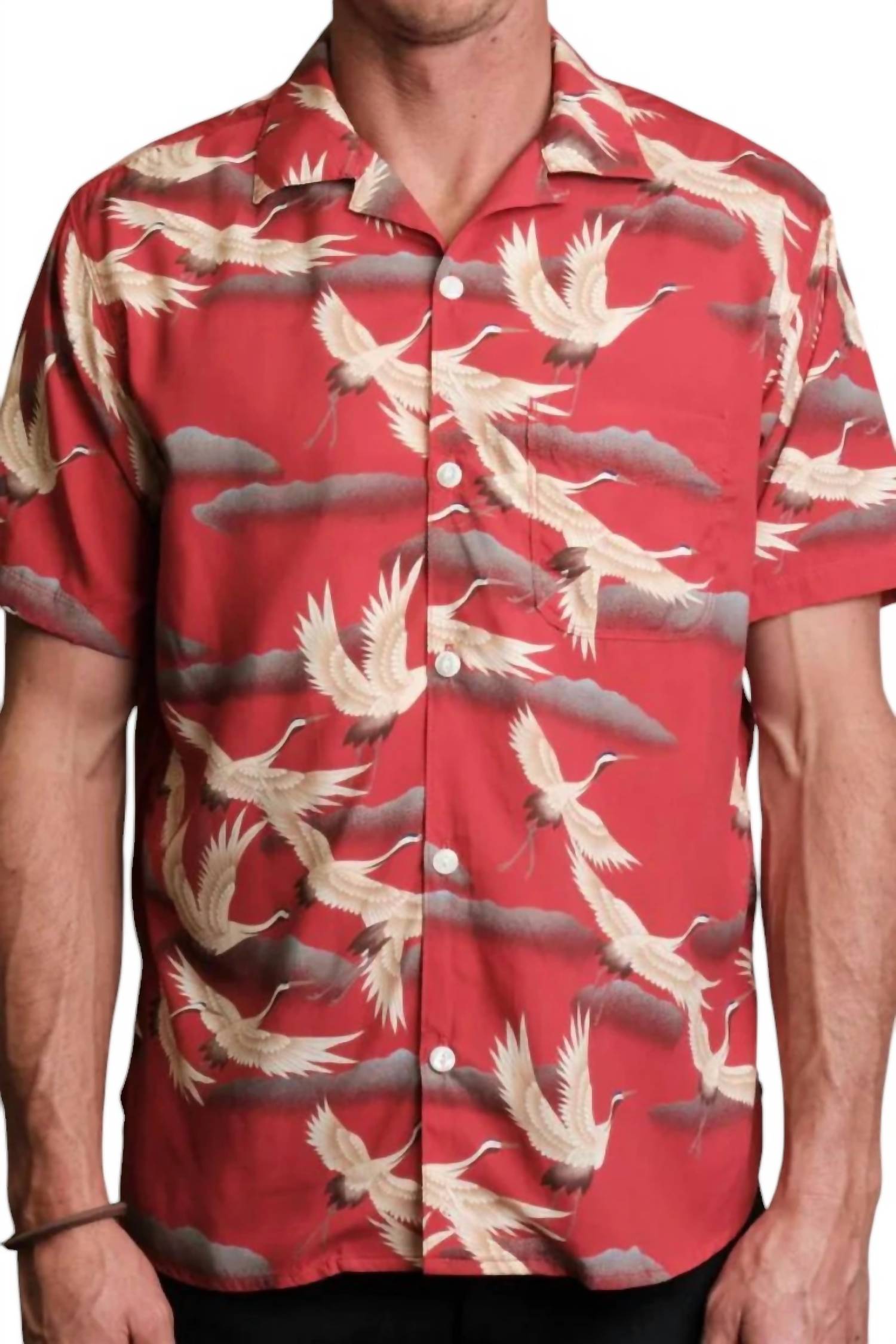 

Рубашка на пуговицах Hawaiian Crane красного цвета Freenote Cloth