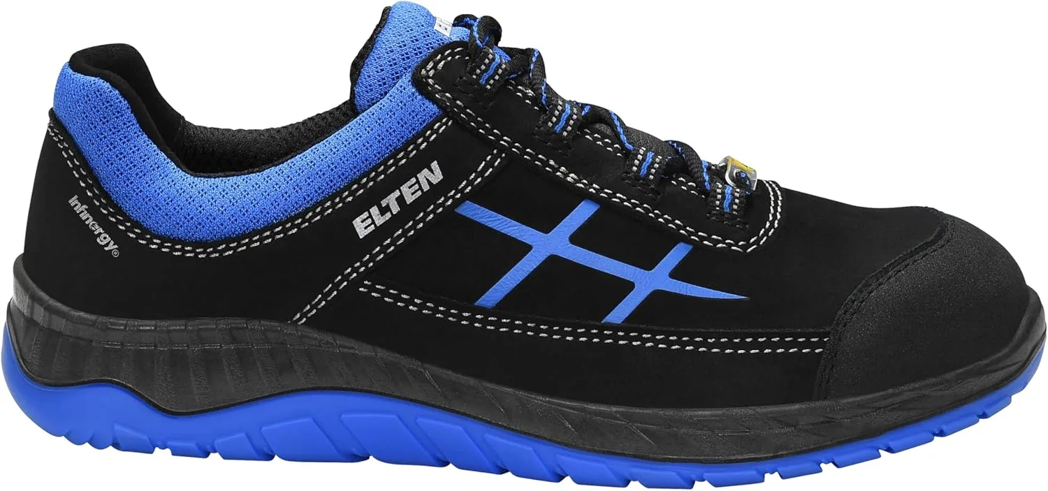 Защитные ботинки ELTEN Malvin Blue Low ESD S3S, для мужчин и женщин, кожа/текстиль, стальной защитный носок, легкие, спортивные, черный — фото 2