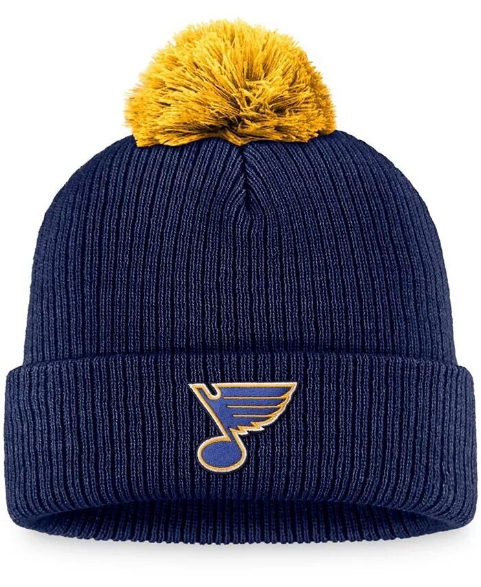 

Мужская темно-синяя вязаная шапка St. Louis Blues Team с манжетами и помпоном Fanatics