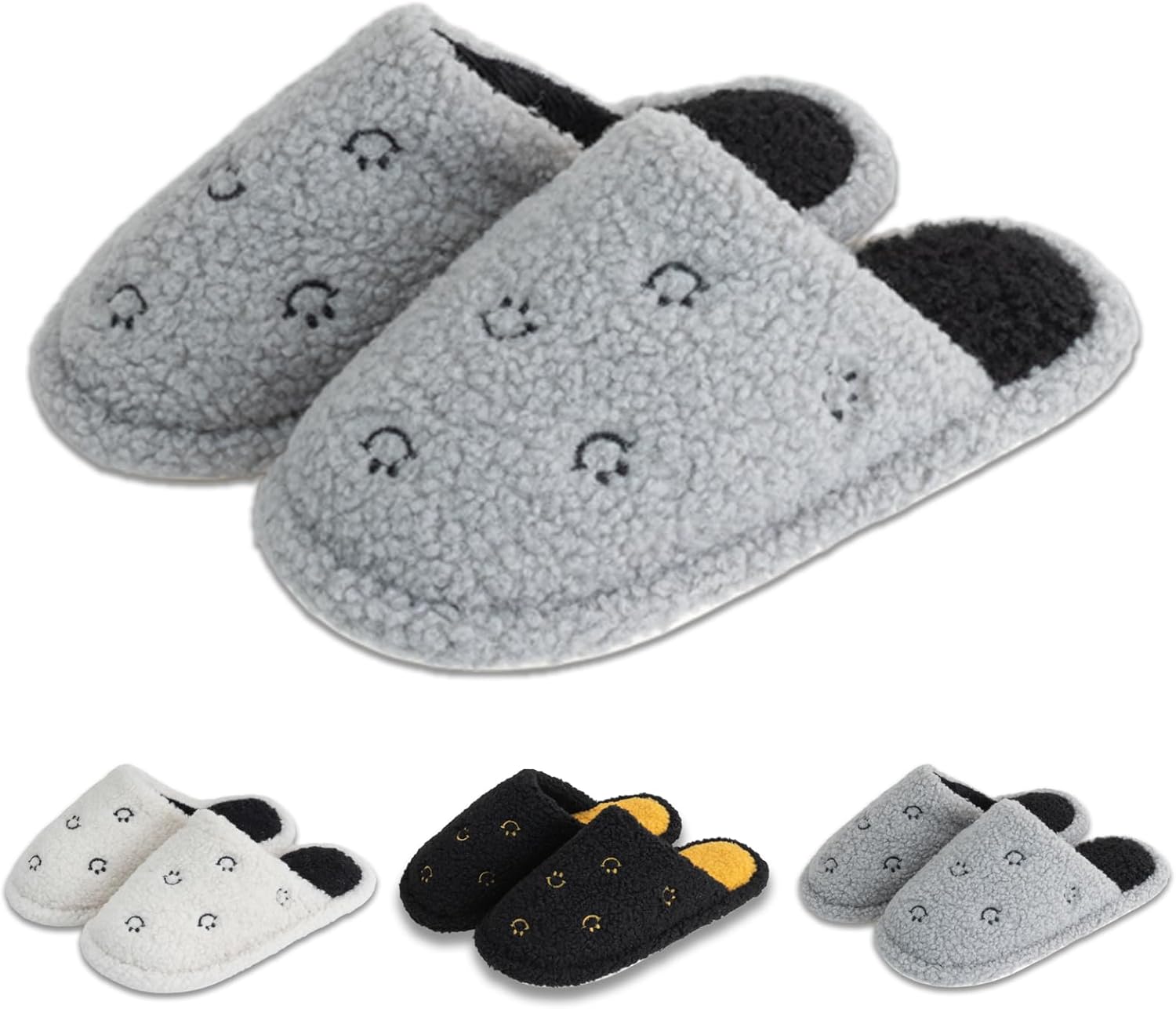 

Домашние тапочки с улыбающимся лицом для женщин и мужчин, ретро, мягкие плюшевые, удобные, на мягкой подошве, забавные и милые, для дома зимой, для использования внутри и снаружи Hormauword, черный/серый