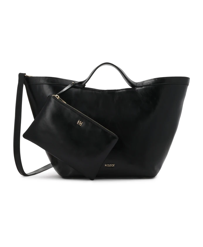 

Элегантная черная кожаная сумка с золотым логотипом. Kazar, черный
