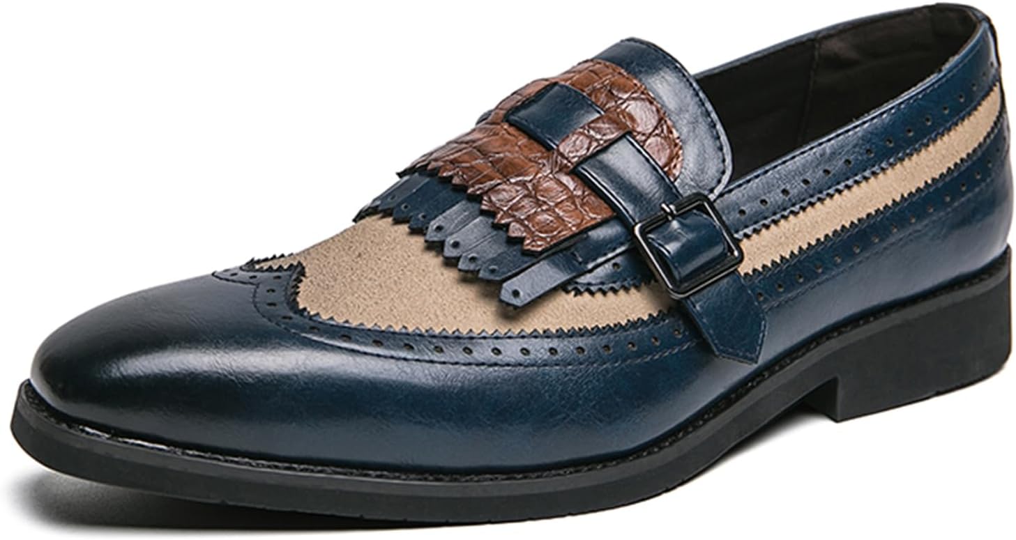 

Мужские кожаные лоферы XENTORD с монк-застежкой, крылышками и брогированием, с декоративными кисточками, удобные слипоны для офиса, повседневной и формальной одежды Eggdk, синий