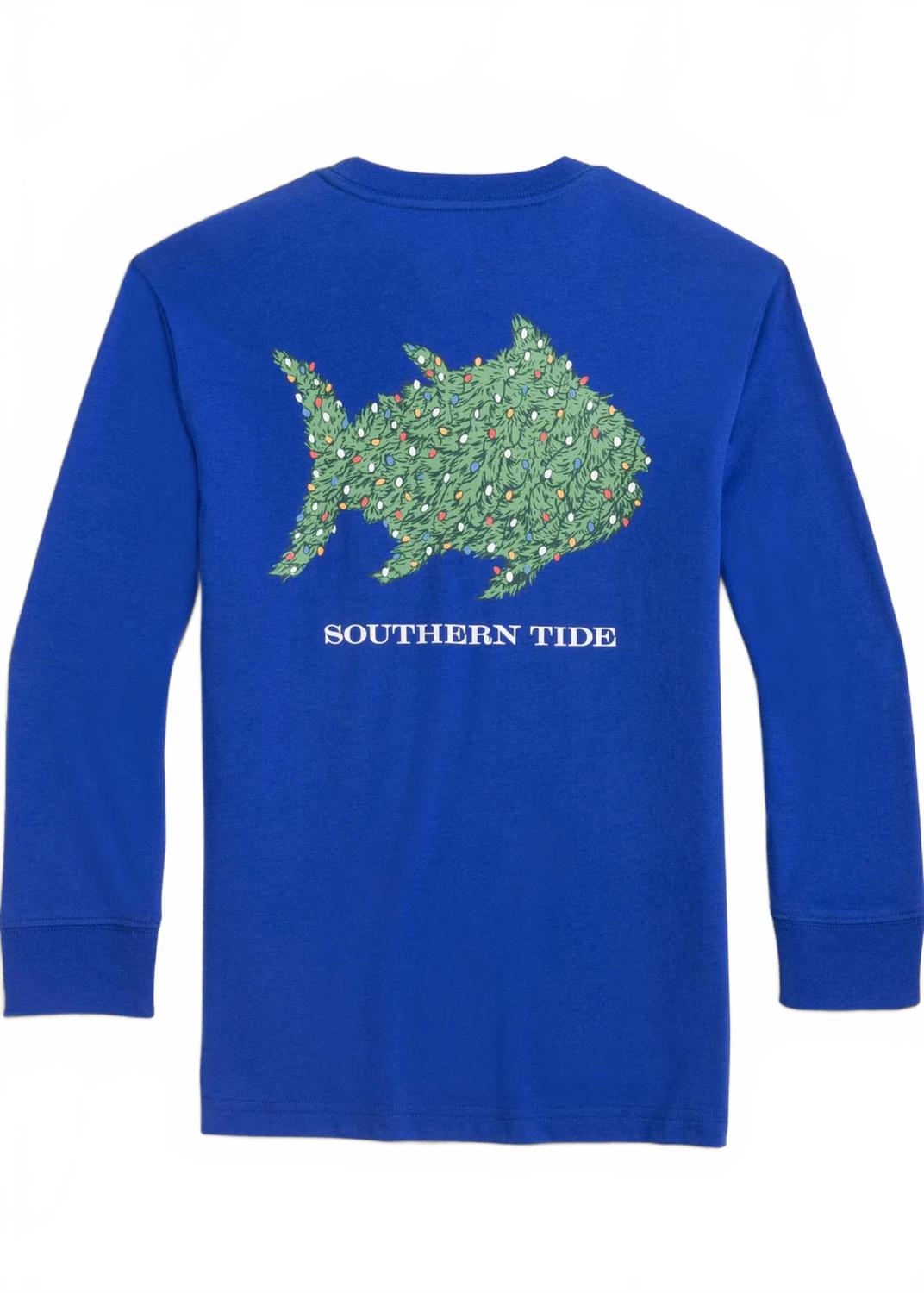SOUTHERN TIDE Детская футболка с длинными рукавами Skipjack Lights, цвет Surf Blue — фото 2
