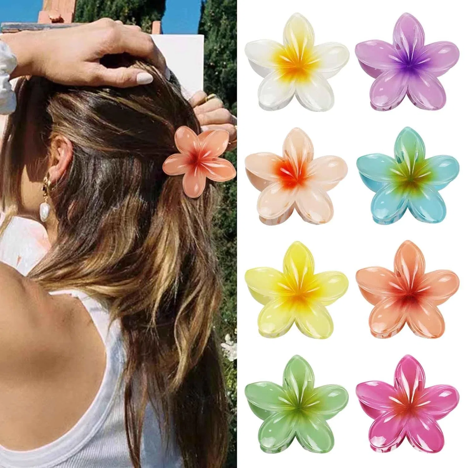 Набор из 8 пластиковых заколок для волос «Цветы Гавайи» от Kavya Kavya, Multicoloured
