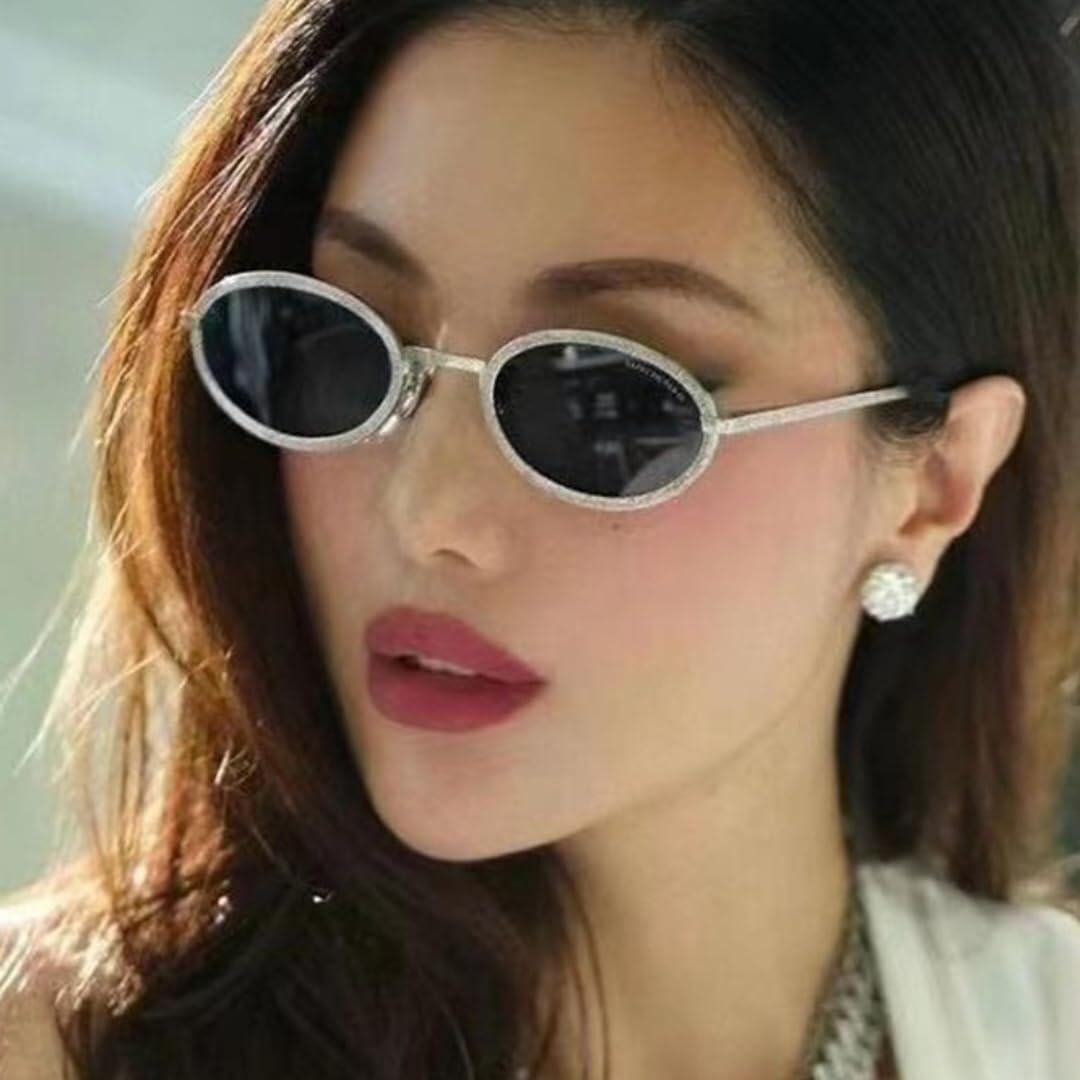 

Солнцезащитные очки с защитой UV400 | Овальная металлическая оправа, цветные линзы | Для женщин и мужчин, для занятий спортом на открытом воздухе и вождения LXLHWN, Silver Gray