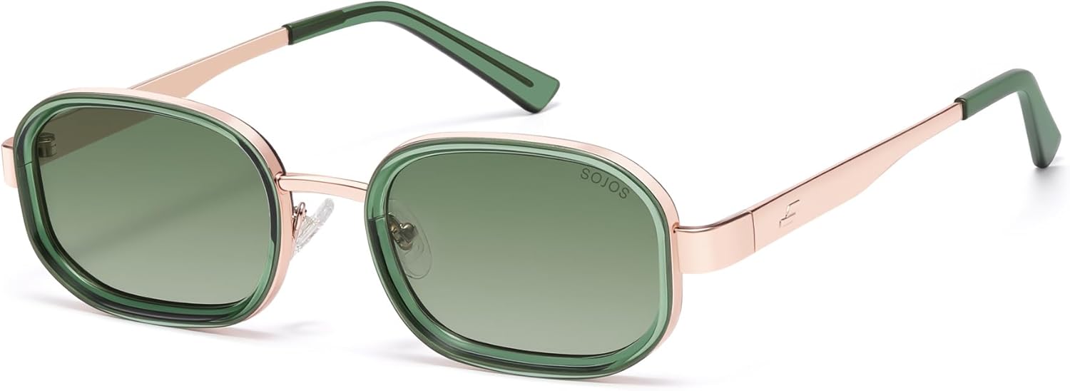 

SOJOS Модные прямоугольные поляризованные солнцезащитные очки для женщин и мужчин, ретро-квадратные очки, стильные солнцезащитные очки SJ1291, Rose Gold&green Rim/Green Lenses