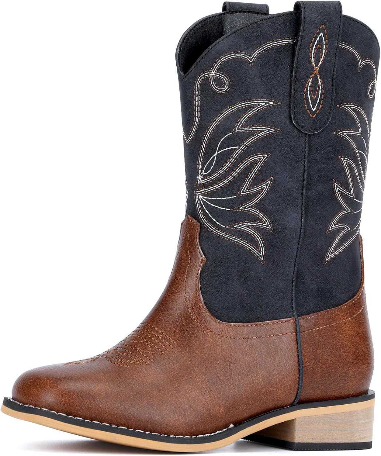 

Детские ковбойские сапоги WOKOOT для мальчиков и девочек, квадратный носок, вестерн, для малышей, ковбойские сапожки до середины голени из кожи, стильные для вечеринок и езды, черный/коричневый