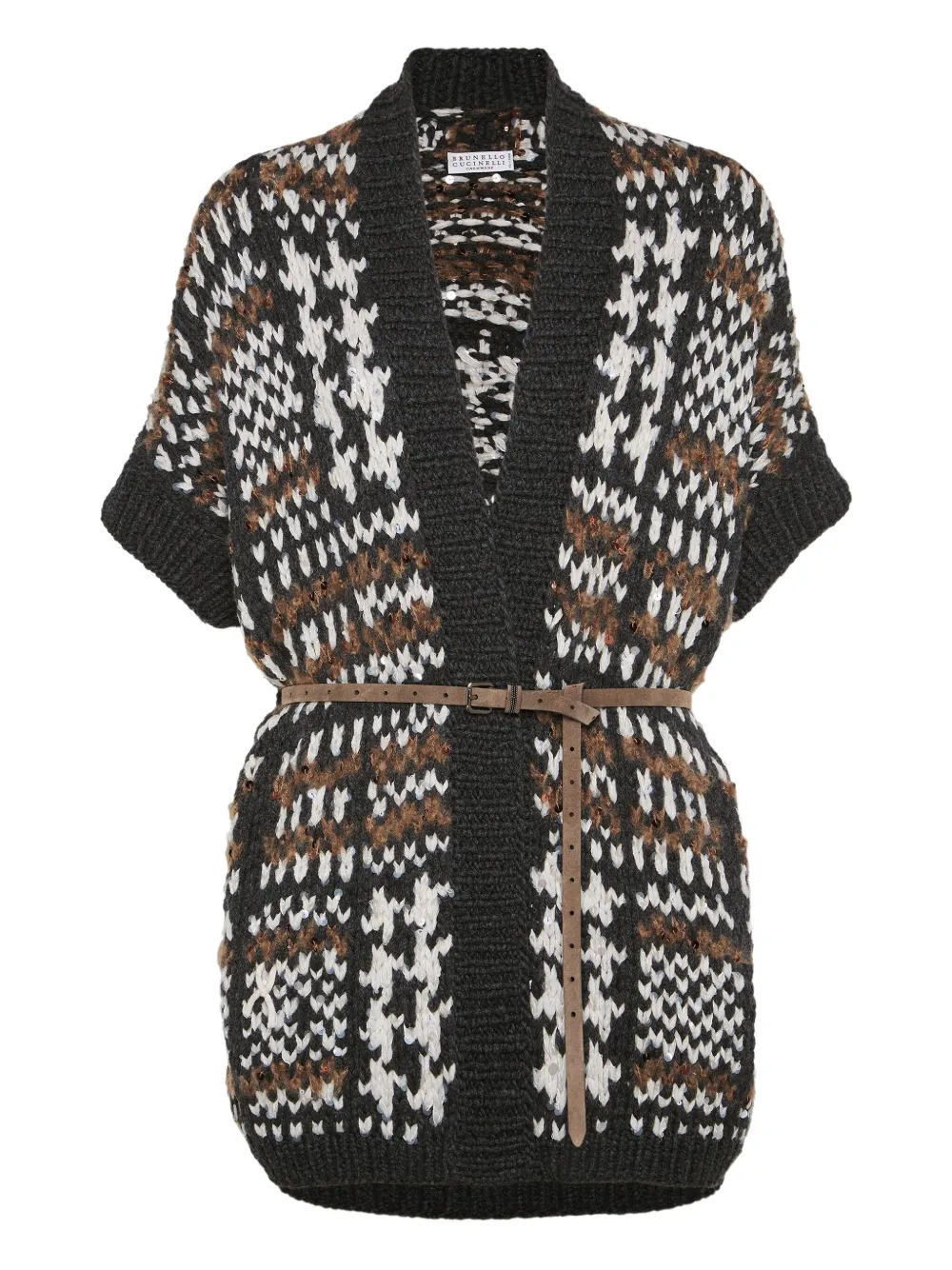 

Кардиган в ломаную клетку с короткими рукавами Brunello Cucinelli, черный