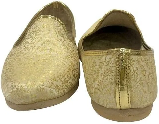 Shoe Bazar Пенджабские джутти для мужчин, традиционные моджари, кремово-золотые свадебные туфли для жениха, индийские этнические джути ручной работы — фото 3
