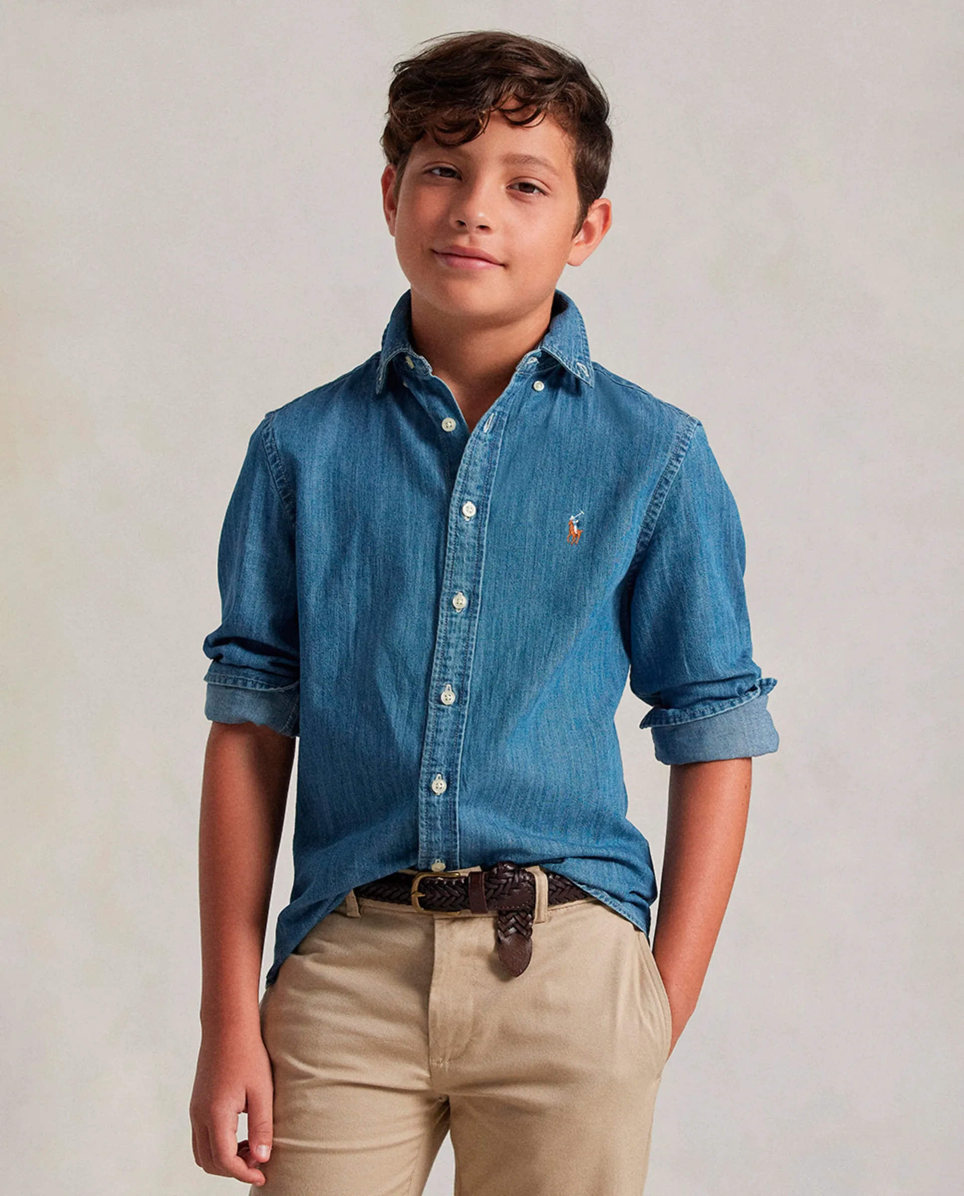 

Детская джинсовая рубашка из хлопка Polo Ralph Lauren, индиго