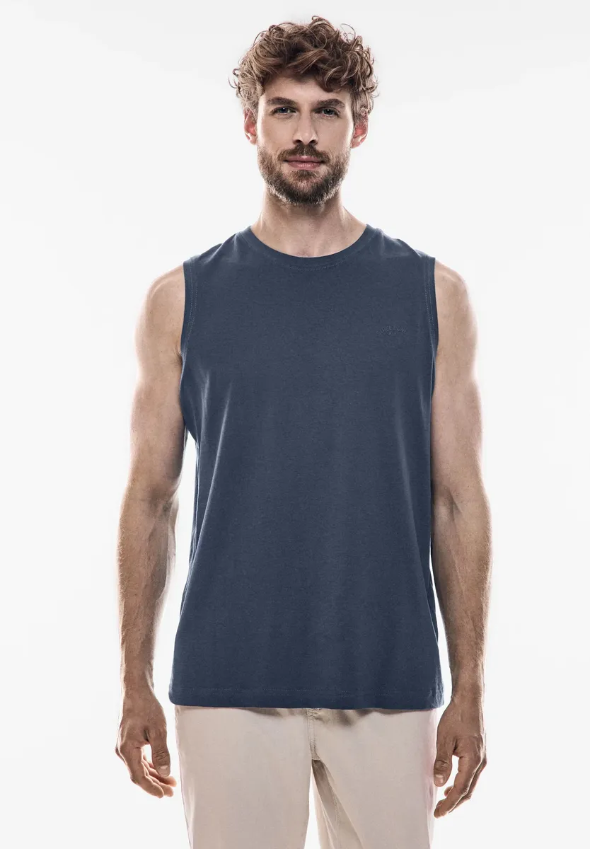 

Майка STREET ONE MEN из трикотажа однотонного цвета, синий
