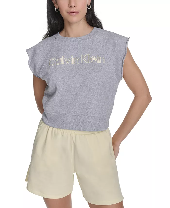 

Женский укороченный топ без рукавов с объемным логотипом Calvin Klein, серый