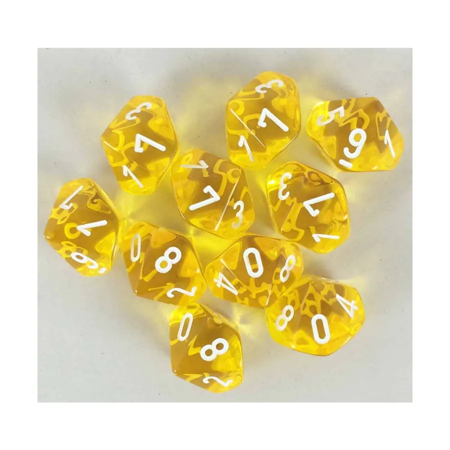 

d10 Желтый с белым (10), Dice - Translucent - d12 & d10 & d20 (Chessex)