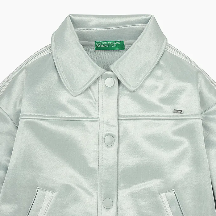 Детская куртка-поло из глянцевого джерси мятного цвета от Benetton Kids — фото 3