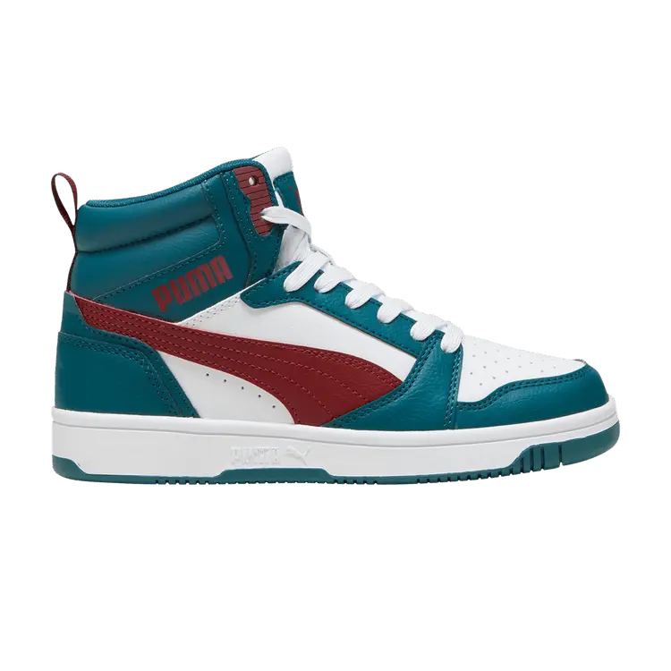 

Кроссовки Puma Rebound V6 Mid Big Kid Cold Green Intense Red, бирюзовый