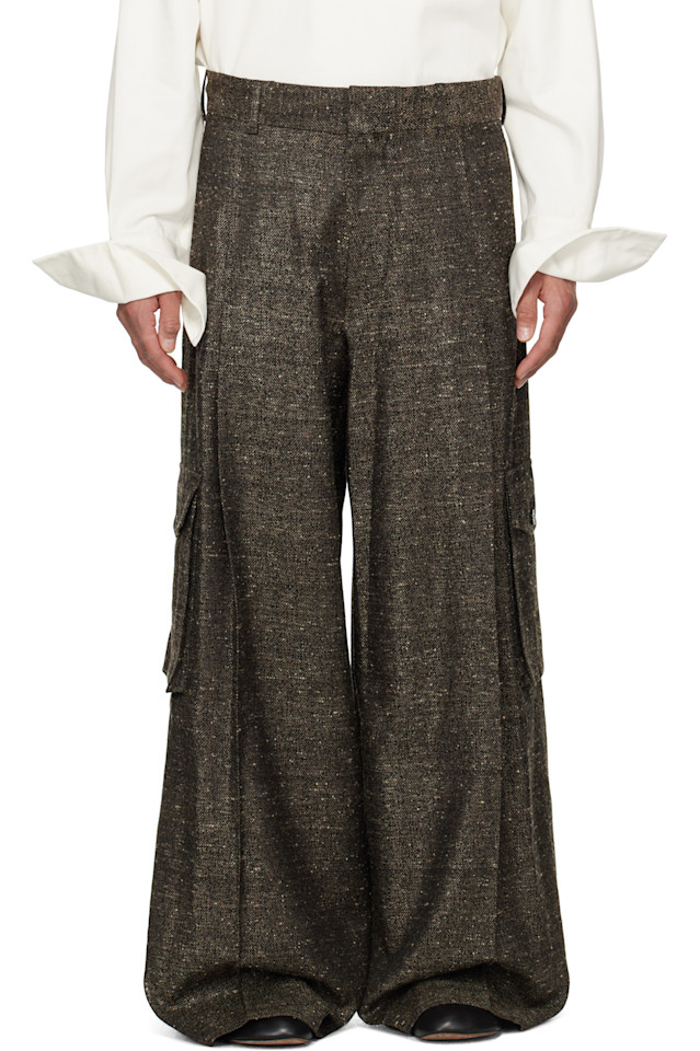 

Широкие плиссированные карго-брюки Dries Van Noten, цвет mud