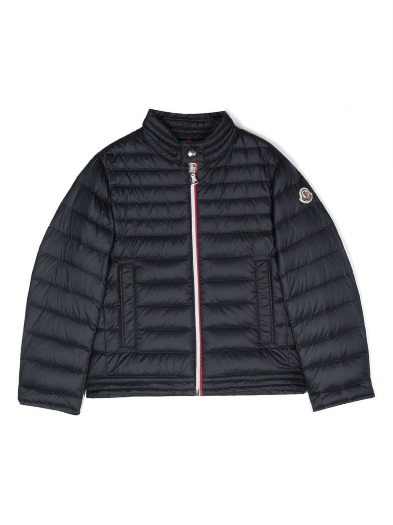 

Moncler Enfant пуховик на молнии с нашивкой-логотипом, синий