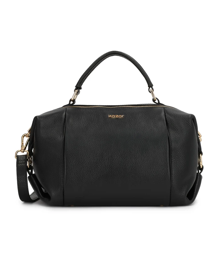 

Черная кожаная сумка с золотыми деталями Kazar, черный