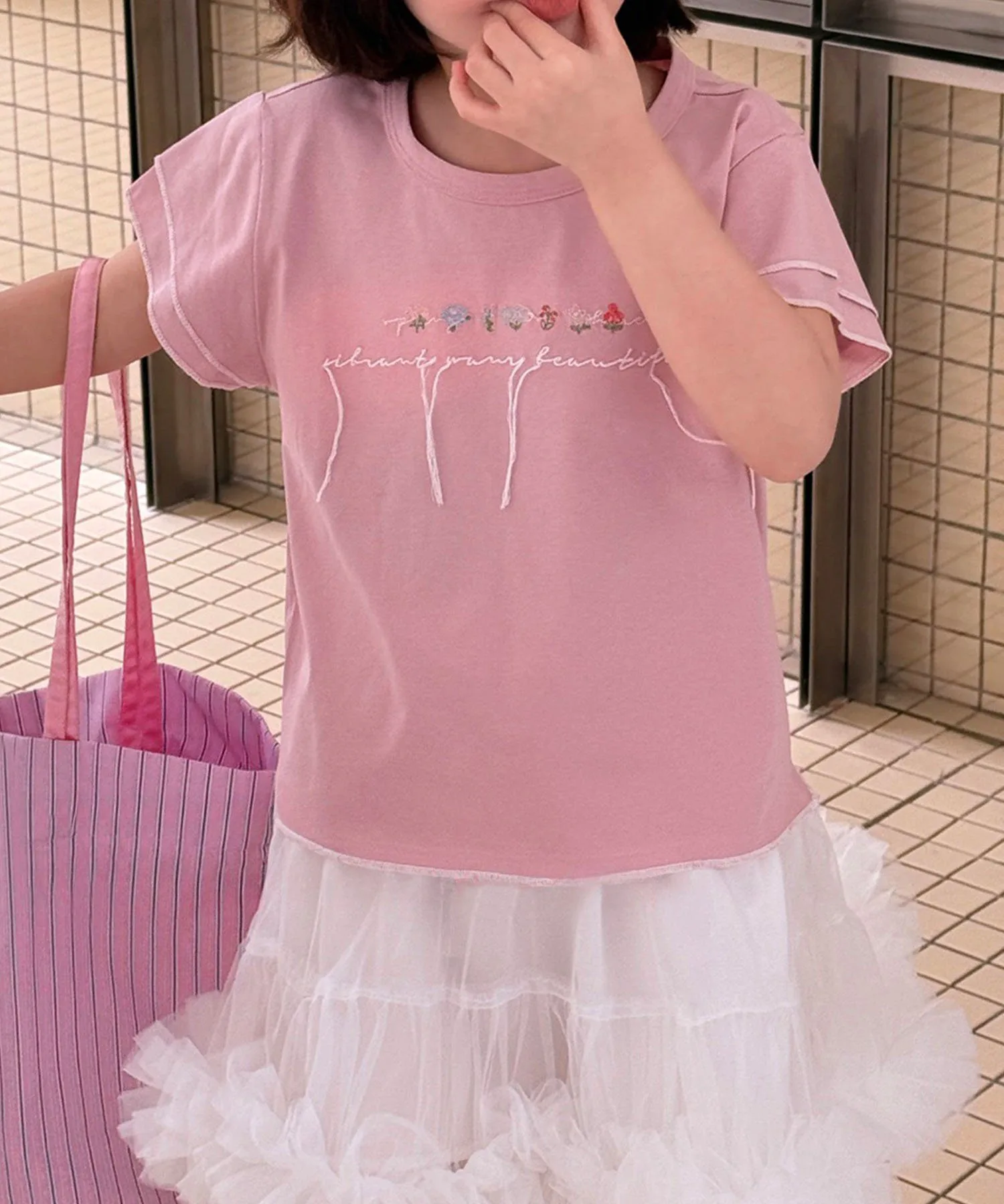 Детская футболка с вышитыми оборками на рукавах [aimoha-KIDS-] Aimoha Kids, pink — фото 4