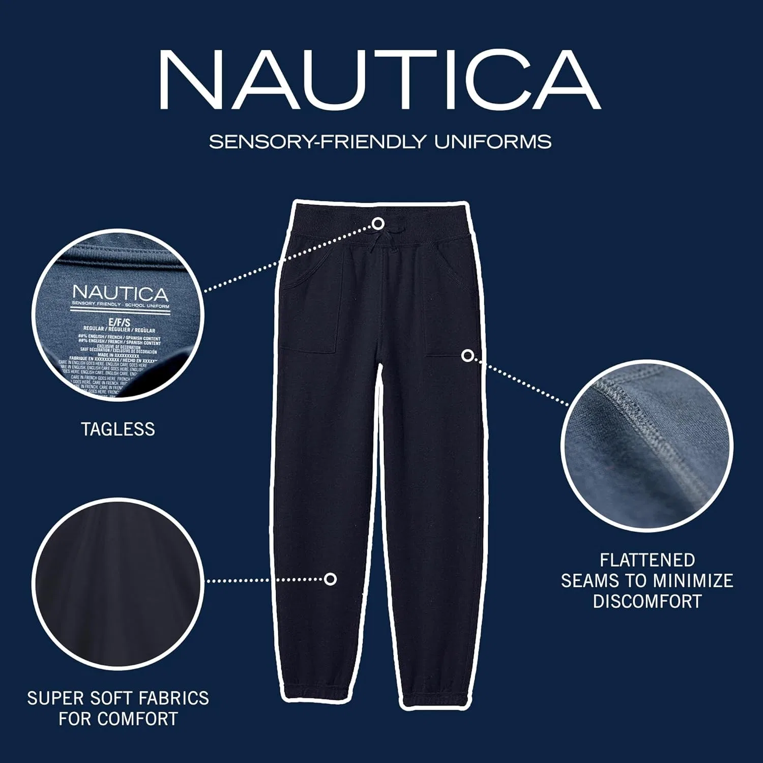 Детские спортивные штаны Nautica из мягкого флиса, разработанные с учетом особенностей восприятия, Navy — фото 4