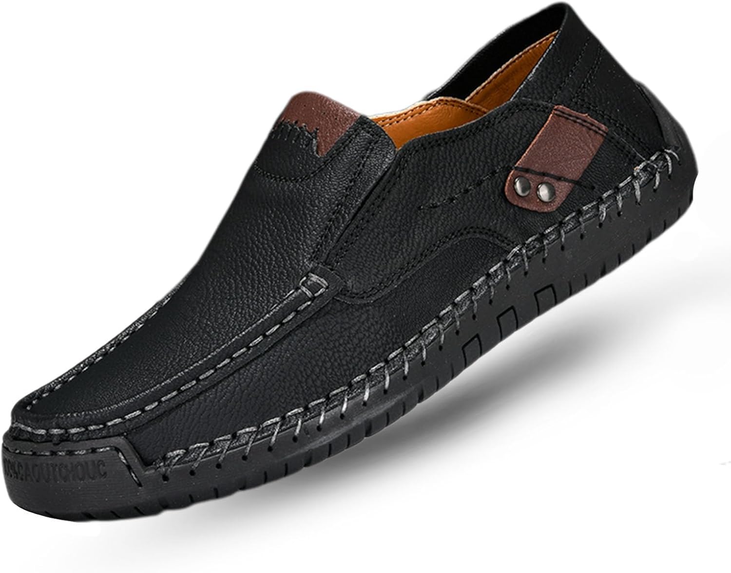 

Мужские сланцы-лоферы из ретро-кожи с ручной строчкой, легкие, с круглым носком, нескользящие, повседневные, и прогулок на улице Baiquwo, черный