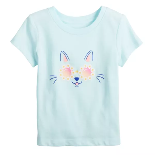 

Футболка с принтом для девочки с коротким рукавом Jumping Beans, цвет blue kitty sunglasses