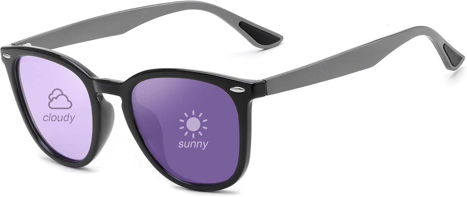 

FEISEDY Ретро фотохромные классические поляризованные солнцезащитные очки для женщин и мужчин, модный винтажный стиль, артикул B1123, 004 Black Frame/Color Changing Purple Lens