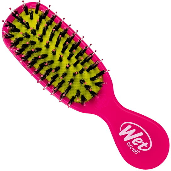 

Компактная кисть Wet Brush Mini Shine Enhancer розового и черного цвета с щетиной кабана, полирует и разглаживает
