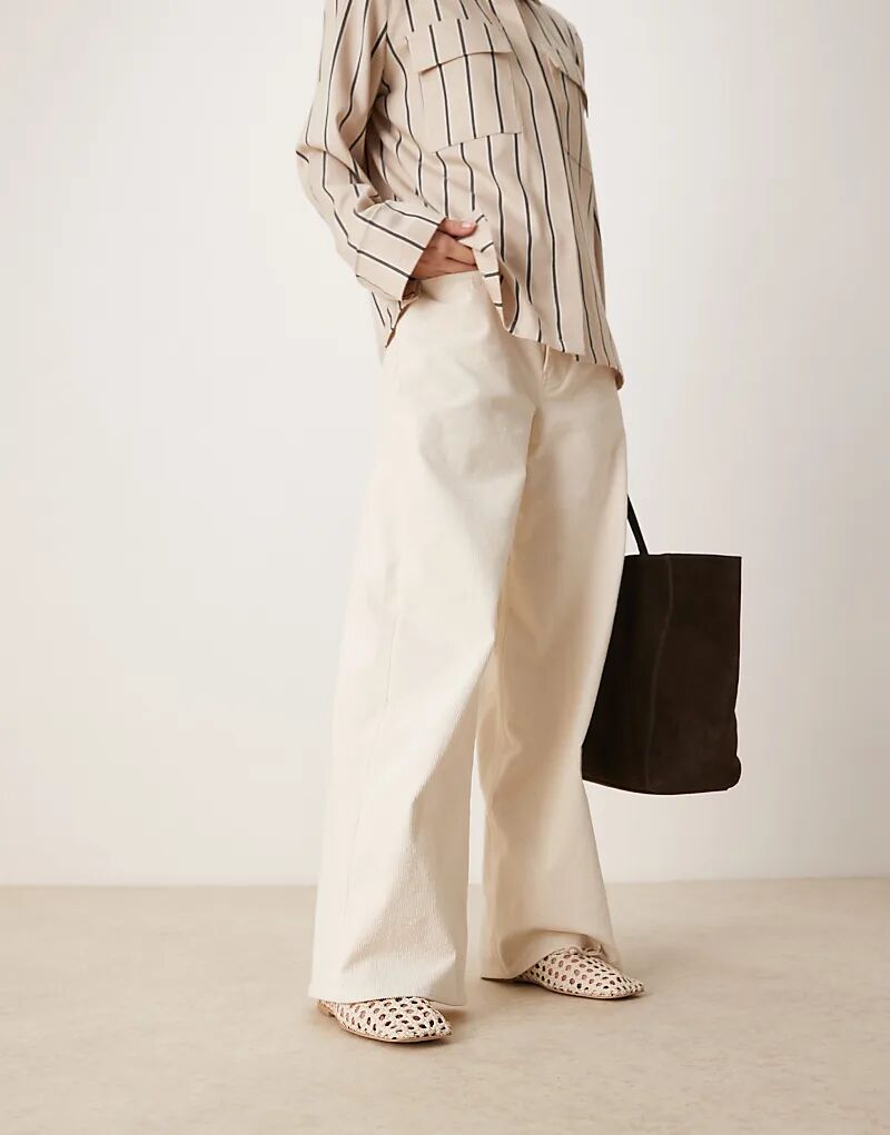 Балетки Lysandra из кожи с высокой союзкой из ткани кремового цвета от ASOS DESIGN — фото 3