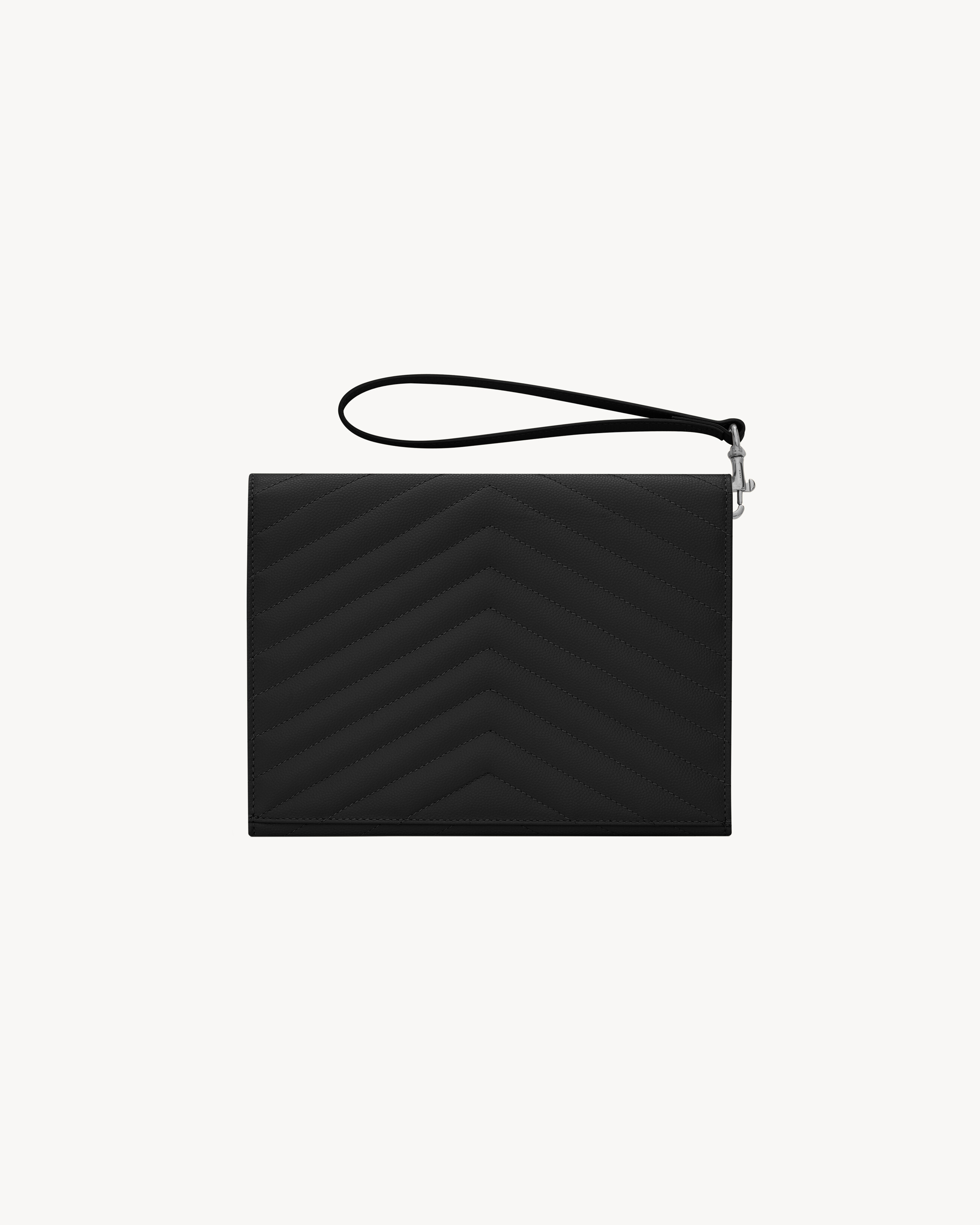 Клатч Cassandre с клапаном из кожи grain de poudre с простежкой Saint Laurent, черный — фото 2