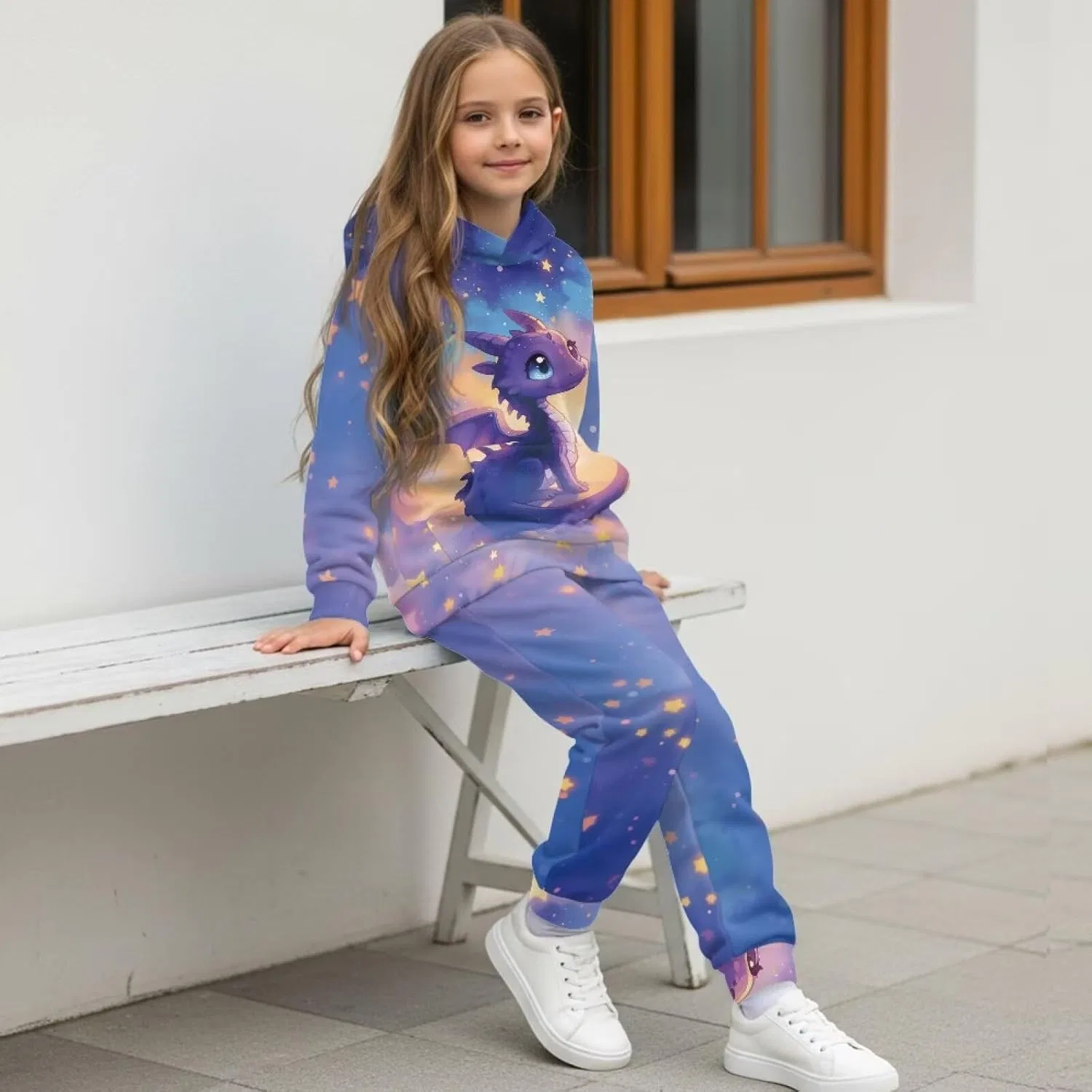 Детский спортивный костюм с принтом Starry Dragon, толстовка и брюки, Starry Dragon Printeddd — фото 4