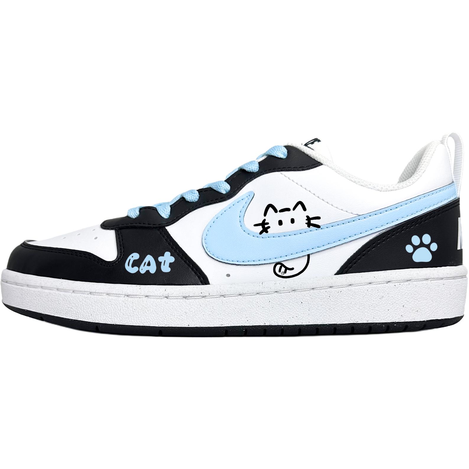 

Nike Court Borough Blue Cat противоскользящие устойчивые к истиранию низкие детские скейтбординг кроссовки Blue Black для подростков