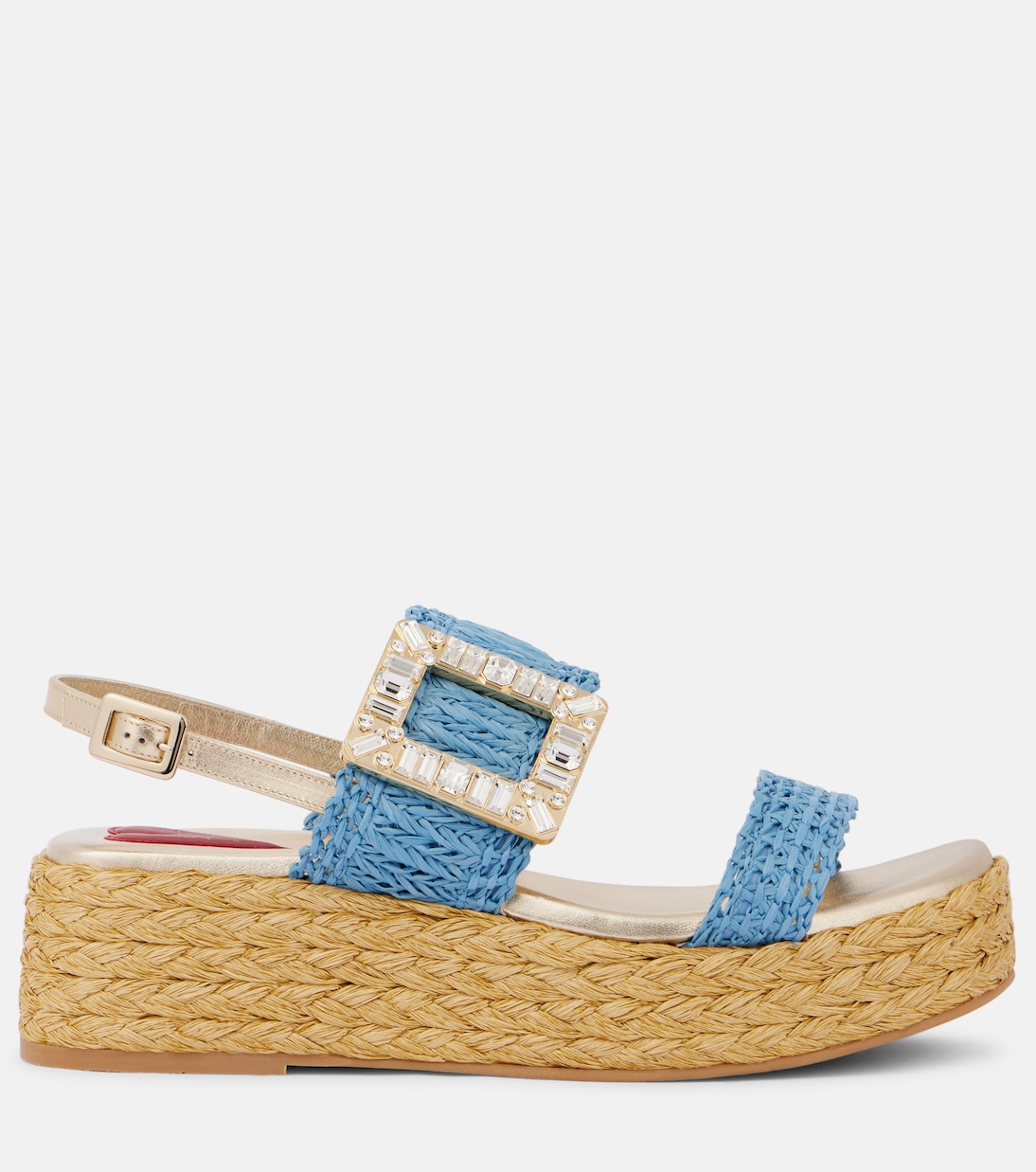 Плетеные сандалии на платформе Espa 60 с ремешком на пятке Roger Vivier, Persian Blue + Oro Chiaro — фото 4