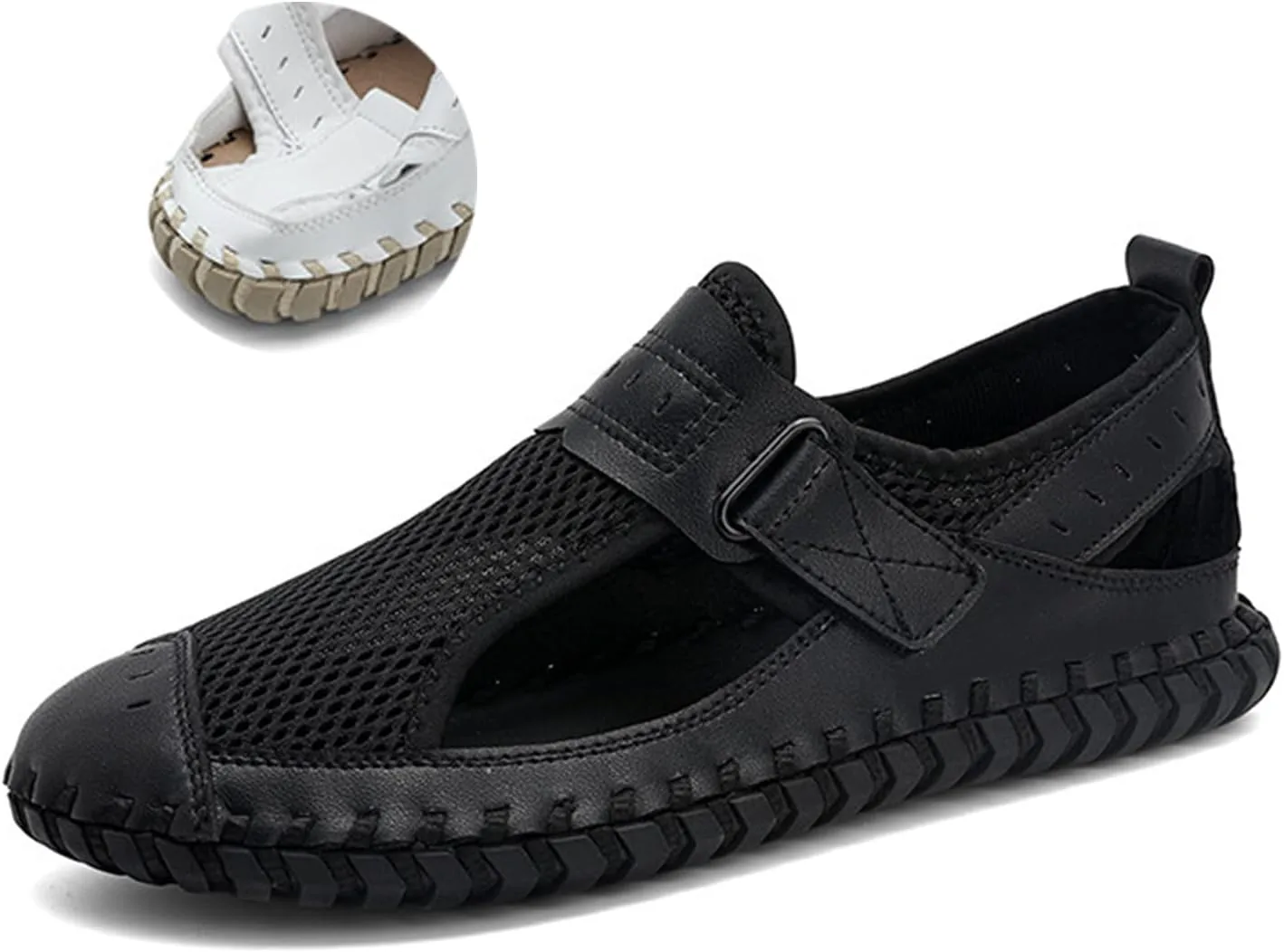 

Мужские сандалии с сеткой, быстро сохнущие, противоскользящие для пляжа, удобные закрытые с носком, на липучке, для походов и водных видов спорта, для бассейна, пляжей, серфинга и прогулок по воде ETORYOOX, черный