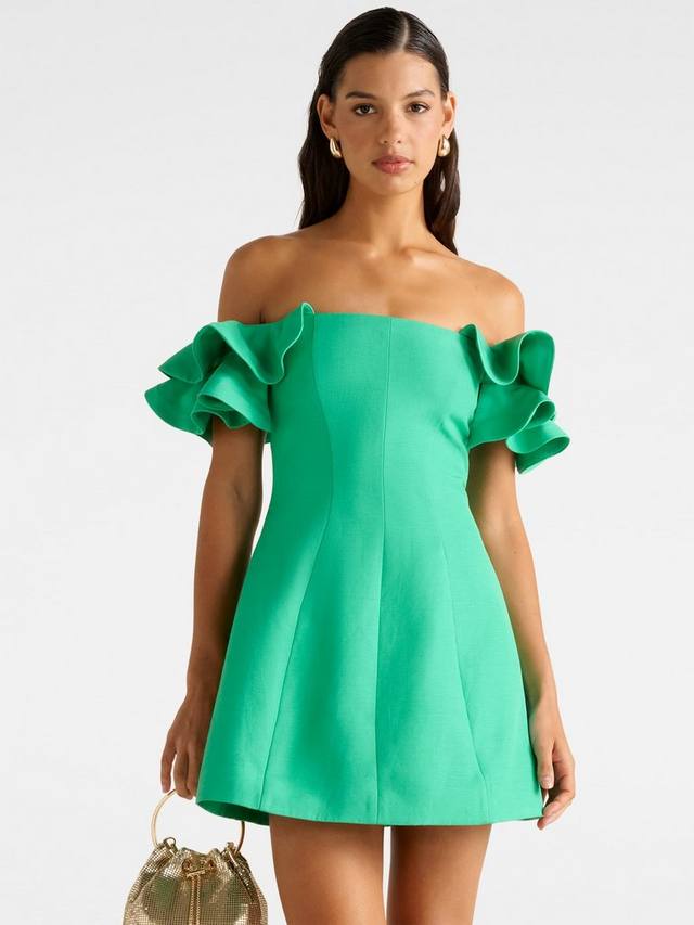

Платье мини Kenzie Off с рюшами на плечах из льняной смеси Forever New, Holly Green